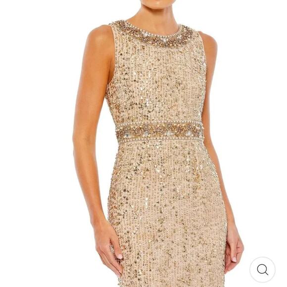 MAC DUGGAL 10739 Sleeveless High Neck Midi Dress Size 6 in Gold MSRP: $398 - Picture 5 of 10